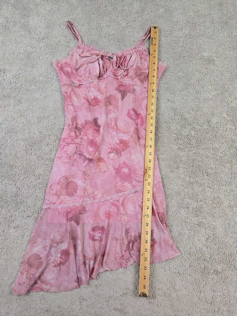 Y2k Madden Girl Babydoll Milkmaid Dress Sheer Pink Floral Asymmetric Romantic - Picture 3 of 8
